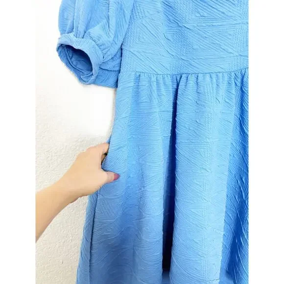 Free People Violet Mini Dress Size Large Sky Blue Puff Sleeve Babydoll Coquette - Picture 10 of 14